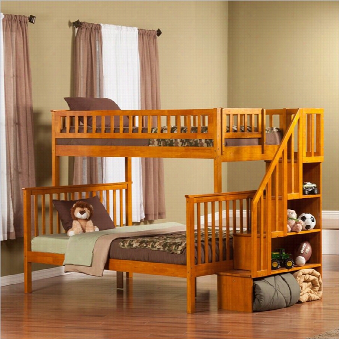 Atlantic Furniture Woodland Staircase Bunkbed In Caramel-twin Over Twin