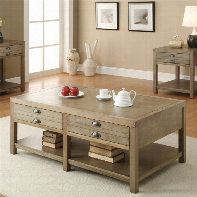 Coaster Coffee Table With Two Drawers In Light Oak