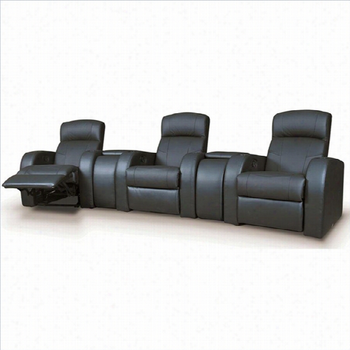 Coaser Cyrus Leather Theater Seating With Wedge Consoles In Black