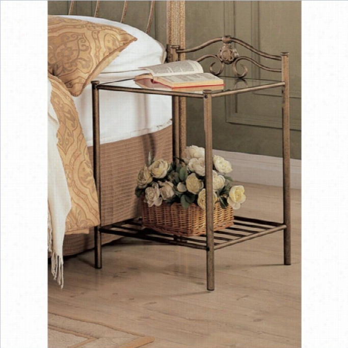 Coaster Singleton  Iron Nightstand With Shelf In Antique Brushed Gold