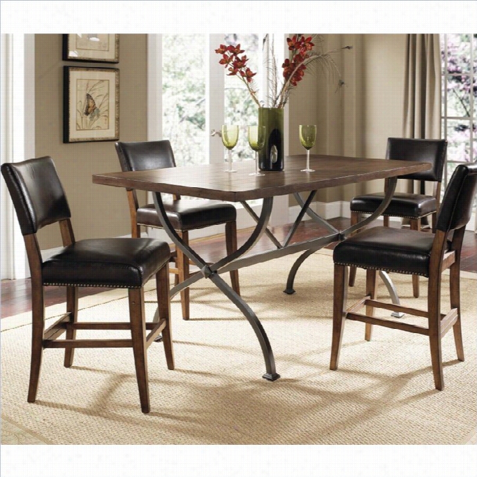 Hillsdale Cameron 5 Pc Counter Height Wood Dining Set W/ Parson Stools