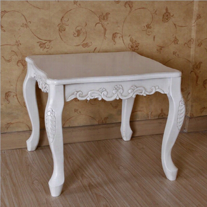 International Caravan Square Carved Wood End Table In White