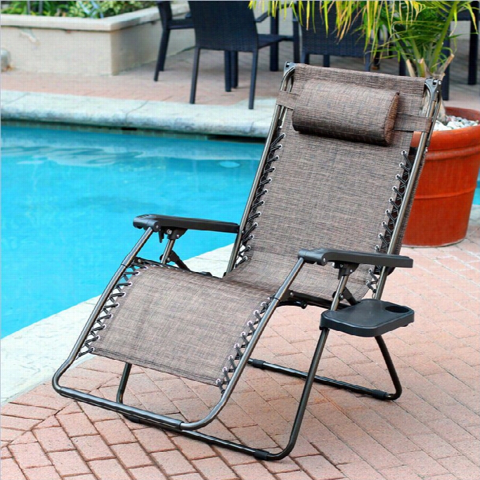 Jeco Ovetsized Zero Gravity Chair With Sunsh Ade And Drink Tray Inn Brown Mesh (set Of 2 Chairs)