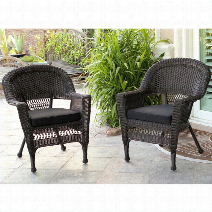 Jco Wicker Chair In Espresso With Blaack Cushion (set Of 2)