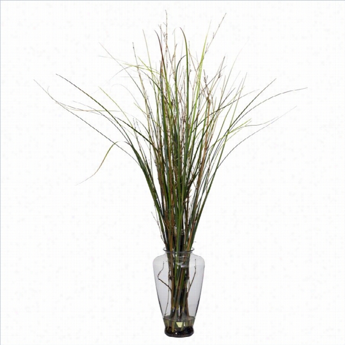 Nearly Natural Grass Andbamboo With Large Jar Silk Plant In Green