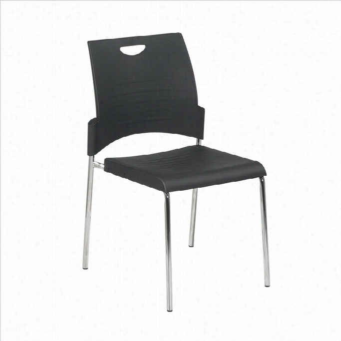 Office Star Strqight Leg Sta Ck Stacking Chair With Plastic Seat And Bback In Black (set Of 2)