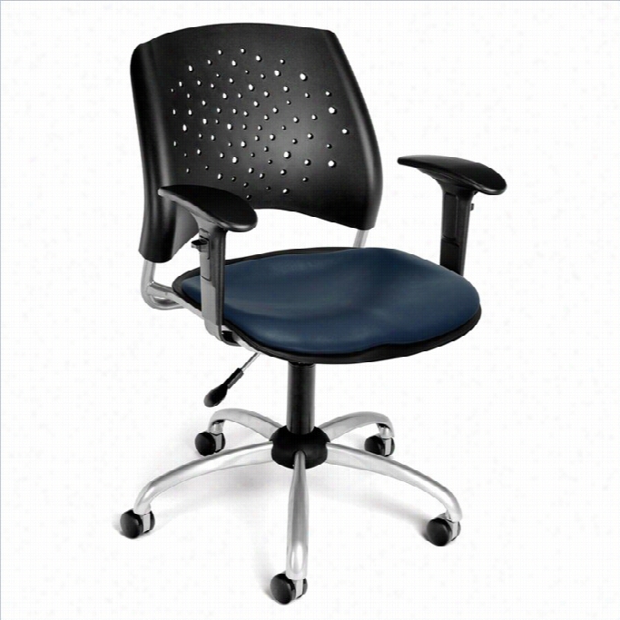 Ofm Star Swivel Office Chiar With Vinyl Seats And Arms In Navy