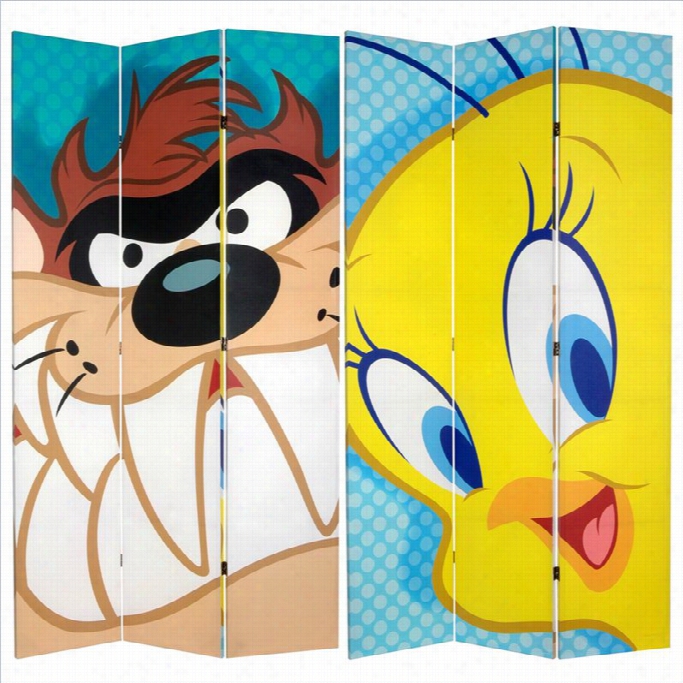 Oriiental Double Sided Tweety And Taz Canvas Room Divider