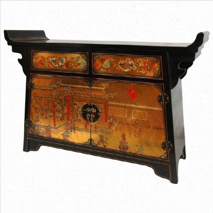 Oriental Furniture Daily Animated Existence Communion-table Accent Chest  In Gold