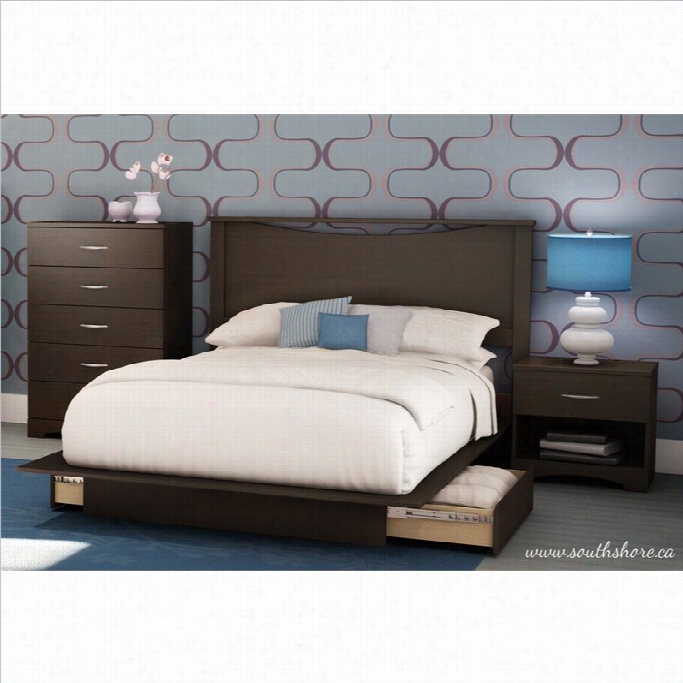 South  Shore Step One Full Queen Platform Bed With 2 Drawers In Chocolate