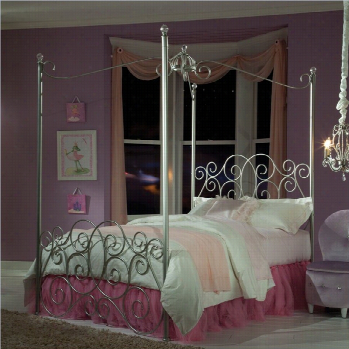 Standarrd Furniture Princess Canopy Bed In Silver Finish