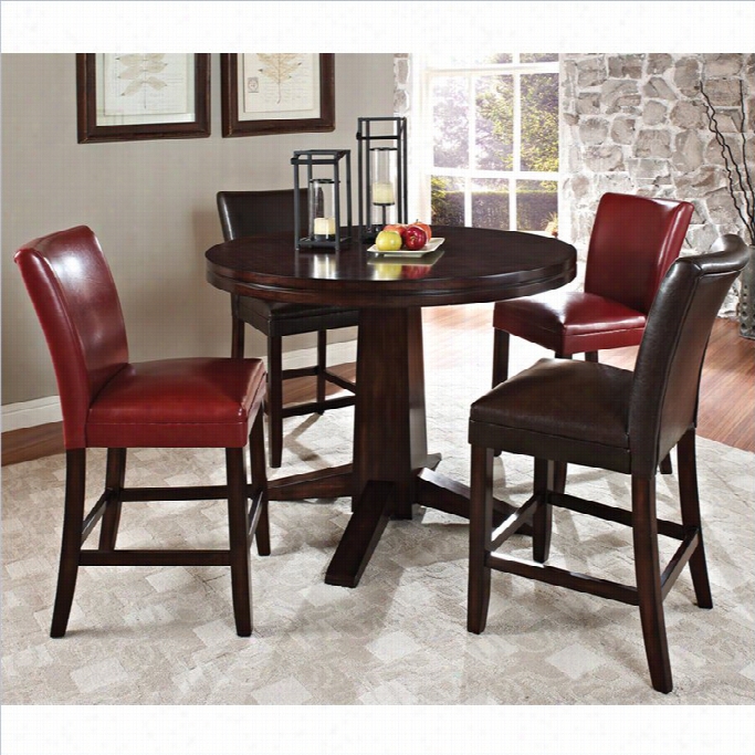 Steve Silver Company Hartford 5 Piece 48 Inch Round Counter Dining Table Set  In Dark Hcerry