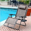 Jeco Oversized Zero Gravity Chair with Sunshade and Drink Tray in Brown Mesh (Set of 2 Chairs)