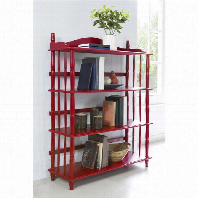 Altra Furniture Daysha 4 Shelf Spinndle Leg Bookcase In Red