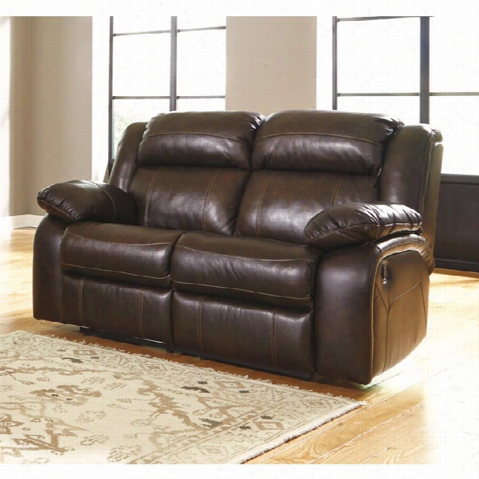 Ashley Branton Leather Power Rreclining Loveseat In Antique