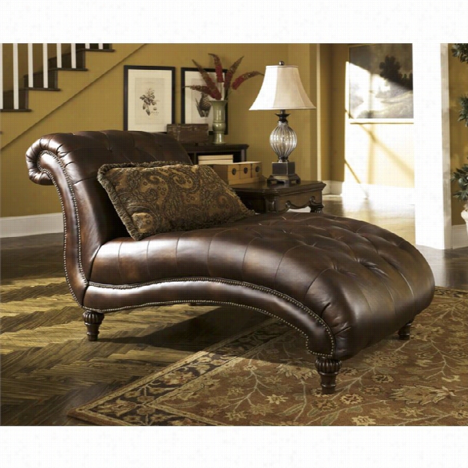 Ashley Claremoe Faux Leatehr Chaise In Antique