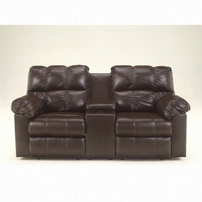 Ashley Furniture Kennarrd Double Leather Reclining Loveseat In Brown