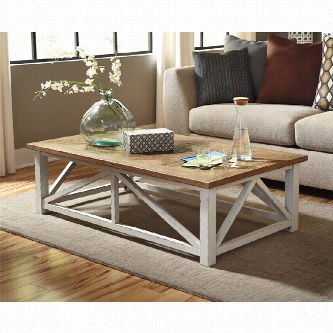 Ashley Marshone Rectangular Coffee Table In White And Light Brown