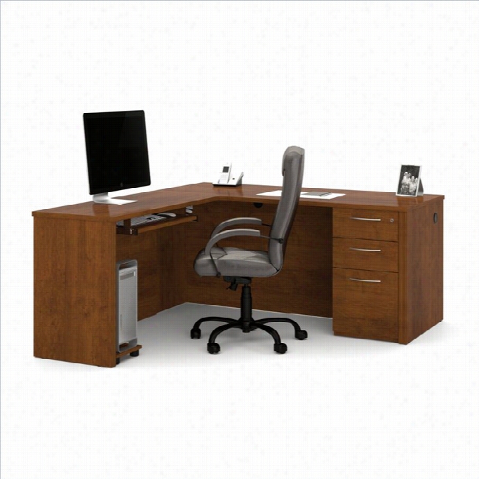 Bestar Embassy L-shapeed Workstation With Assembled Pedestal In Tuscany Brown