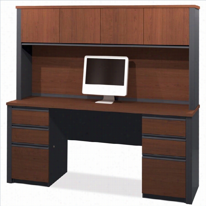 Bestar Prestige + 4-piece Copmuter Desk In Bordeaux And Gr Aphite