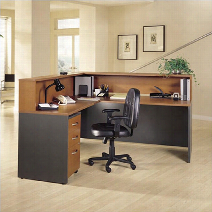 Bush Bbf Series C L-shape Reception Desk With Htch In Auburn Maple