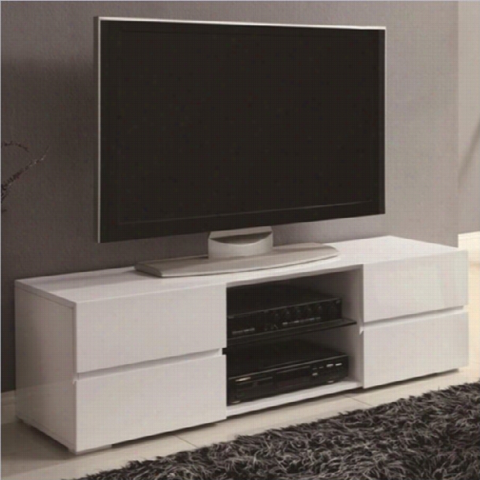 Coaster Hi Gh Gloss Tv Stand Witth Glass Shlef In White