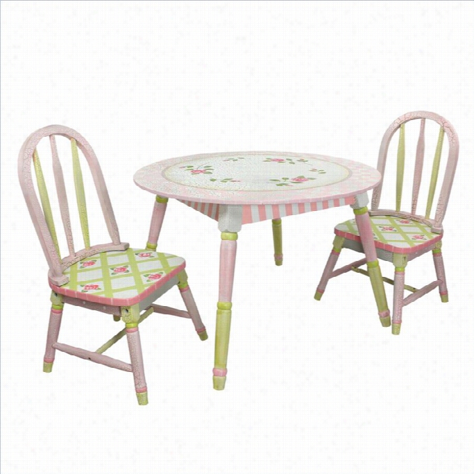 Fantasy Fields Hand Painted Crackled Rose Table And Set Of 2 Chairs