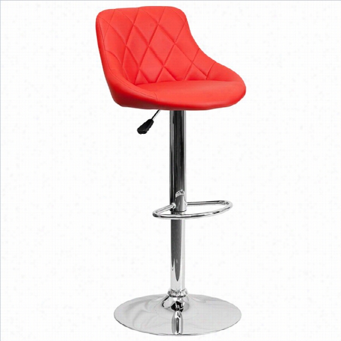 Flash Furniture Adjustable Quiltd Bucket Seat Bar Stool In Red