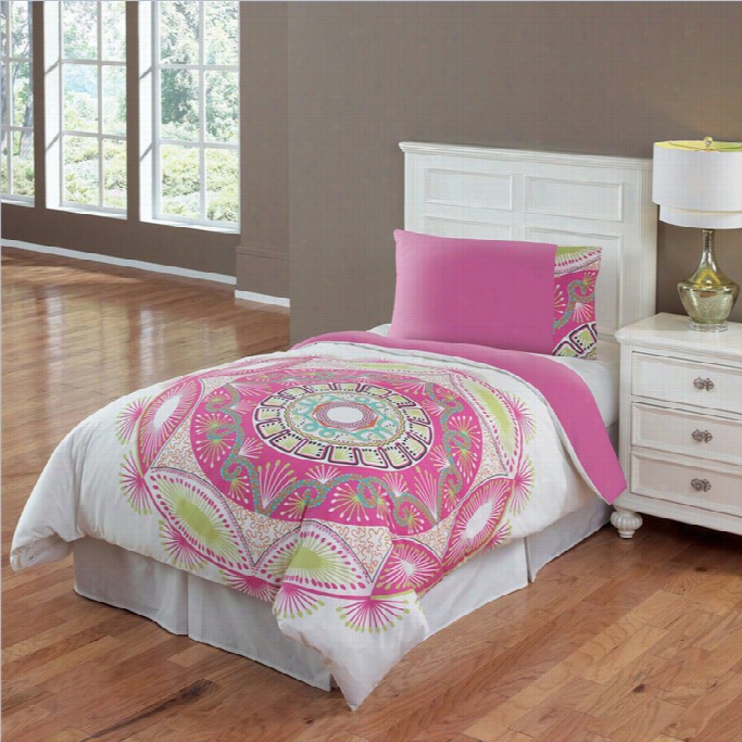 Kids Sun Medallion 2 Or 3 Piece Comforter Set In Ivory And Fushia-2 Piece Twin