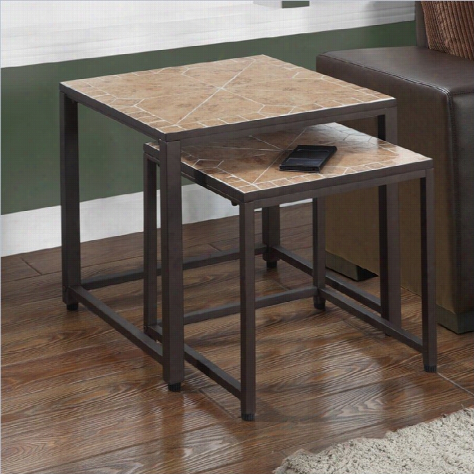 Monarch 22 Piece Nestig Tables In Hammered Brown With Terracotta Tile