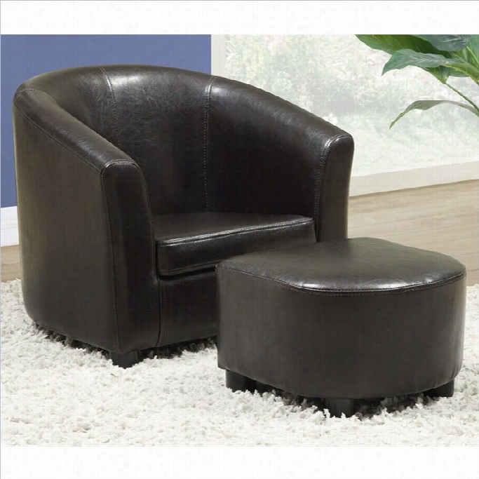 Monarch Kids Chair And Ottoman Set In Darkbrown Faux Leather