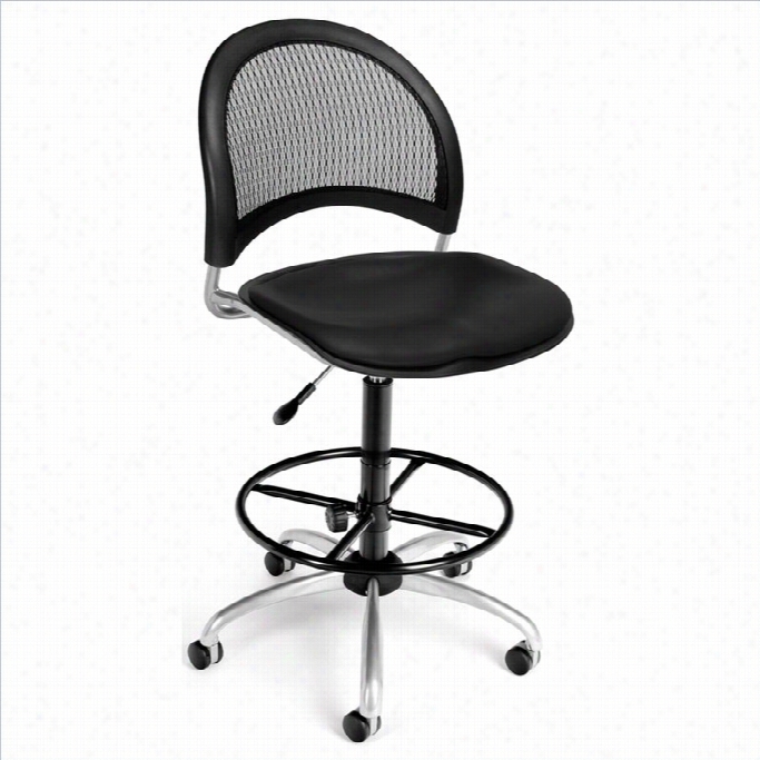 Om Moon Swivel Vinyl Drafting Chair With Drafting Kit In Blackk