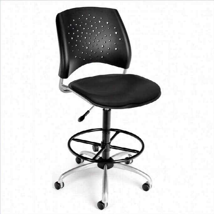 Ofm Star Swivel Drafting Chair With Vinyl Seats And Drafting Kit Ni Black