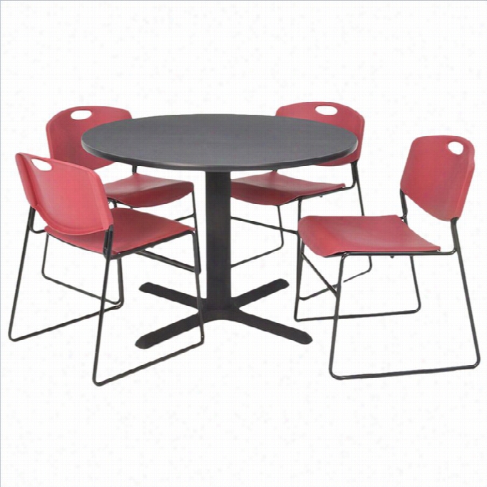 Regency Round Table With 4 Zeng Stack Chairs In Grey And Burgundy-30