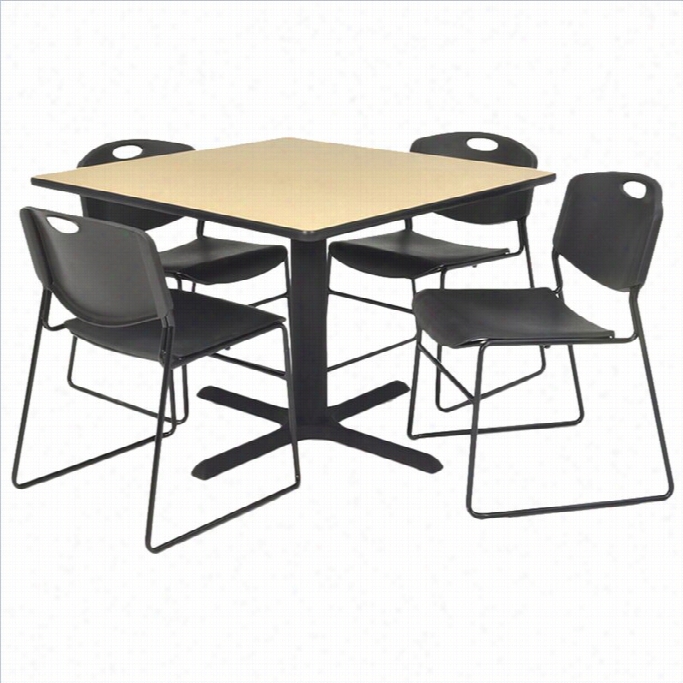 Regency Square Table With 4 Zeng Stack Chairs In Beige And Black-30