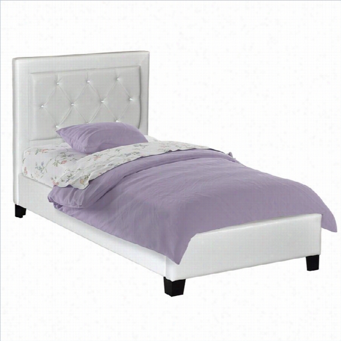 Snax Corliving San Antonio Button Tuftd White Leatheette Upholstered Single Bed