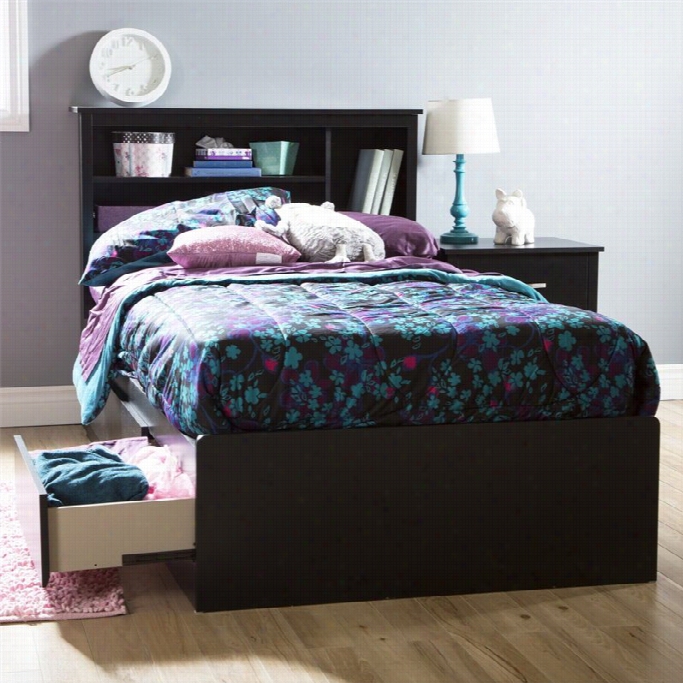 South Shore Fusion Wood Twin Bookcase Drawer Bed In Negro