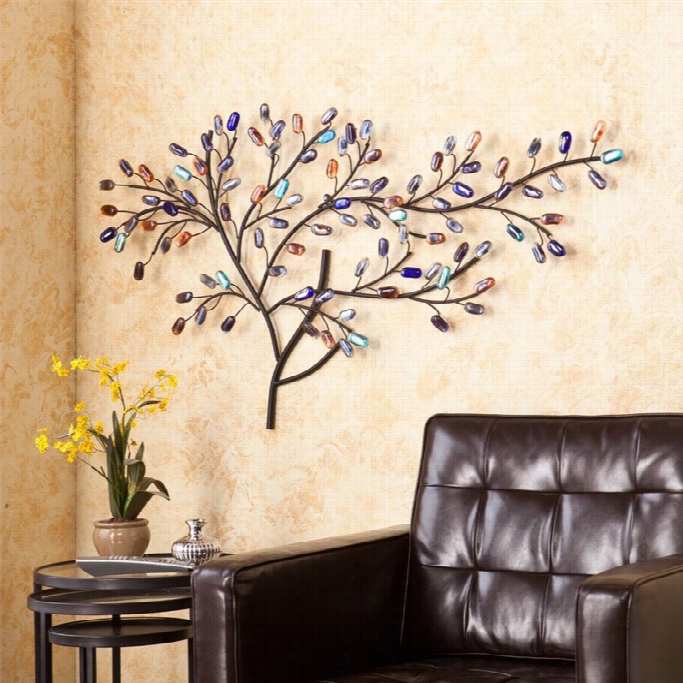 Souhtern Enetrprises Brenchan Metal And Glass Tree Wall Sculpture