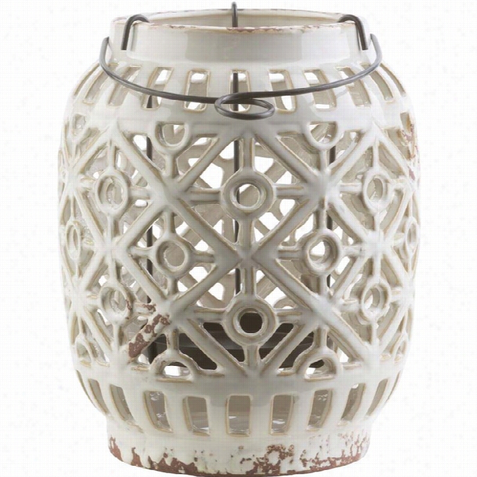 Surya Killian 8.9 X7.5 Ceramic Lantern In Glossy Ivory