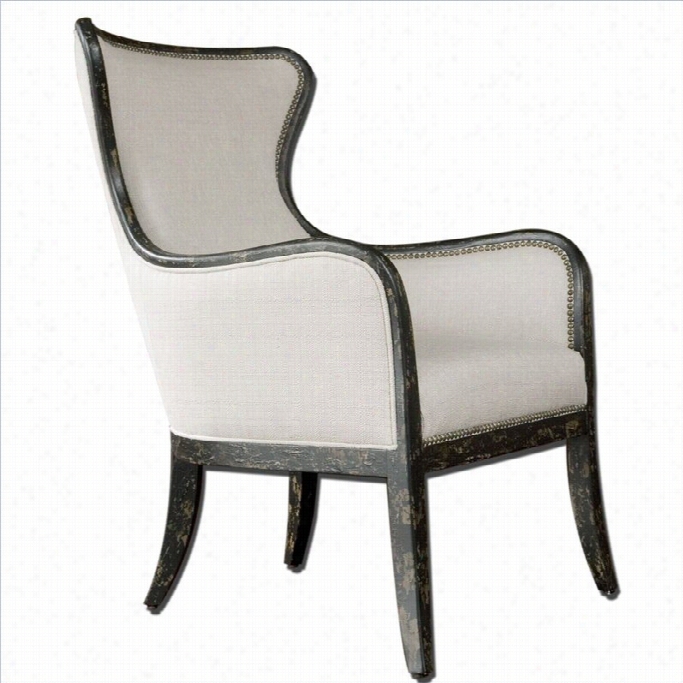 Uttermost Sandy Sandy White Fabricwingback Arm Chair In Bllack