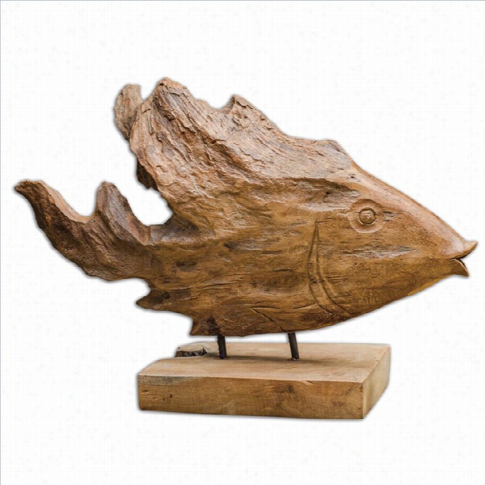 Uttermost Teak Fish Sculpture In Natural Teak Wood