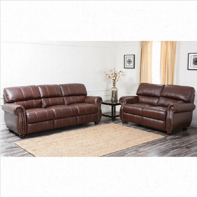 Abbyson Living Lea-lee 2 Piece Leather Couch Set In Burgundy