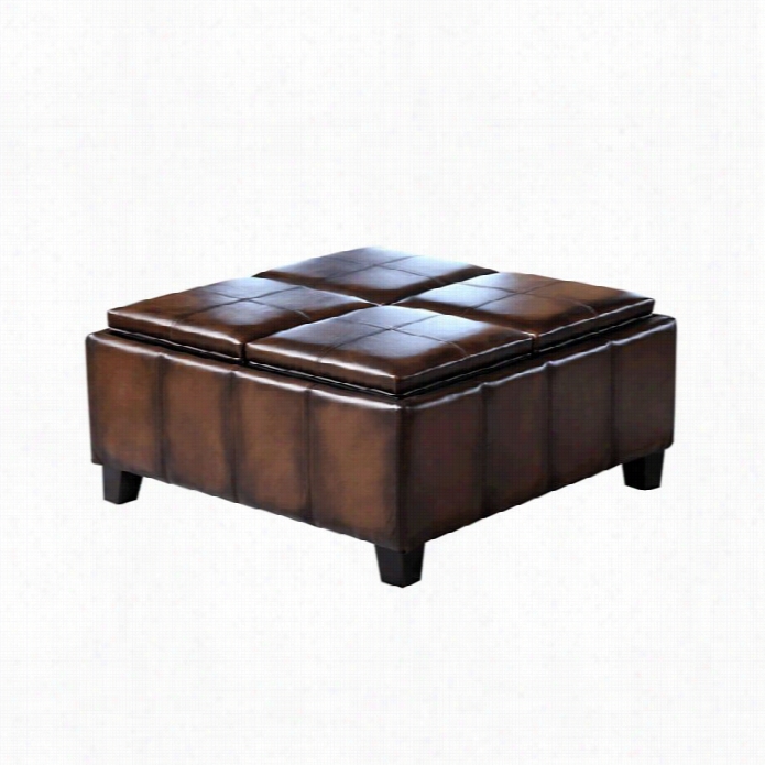 Abbyson Living Trapani Faux Leather Square Ottoman In Two Tone Brown