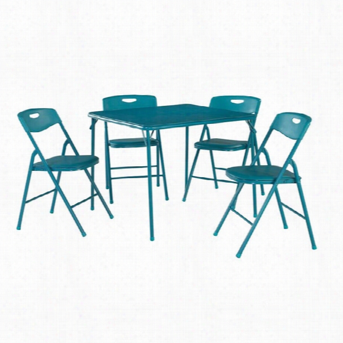 Ameriwood Cosco 5 Piece Vinylf Olding Table Set In  Teal