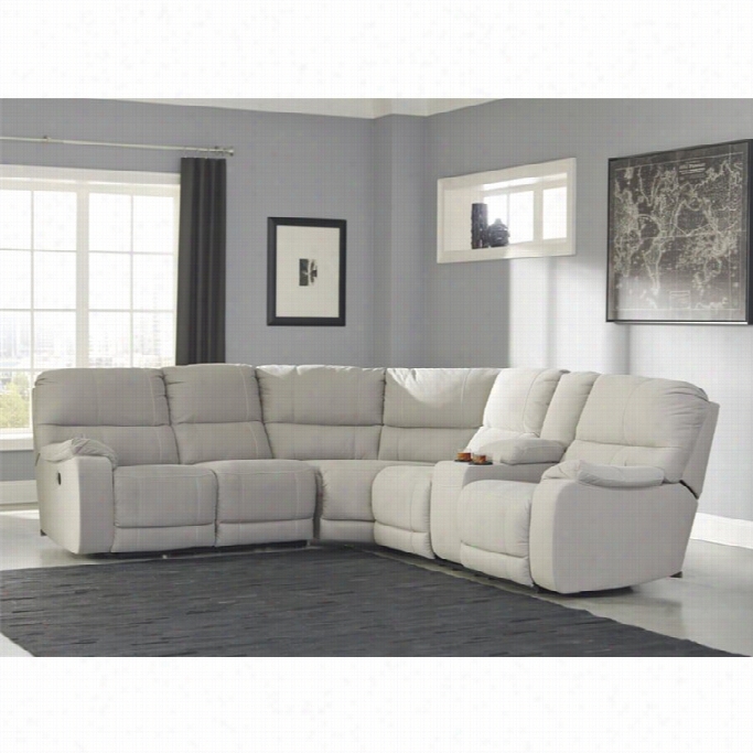 Ashley Bohannon 3 Piec Efabric Right Power Console Sectional In Putty