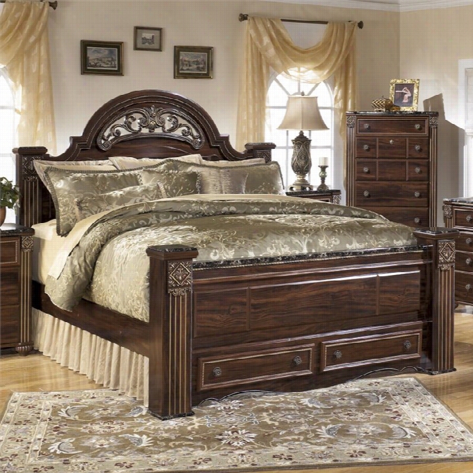 Ashley Gabriela Wood Queen Panel Drawer Bed In Brown