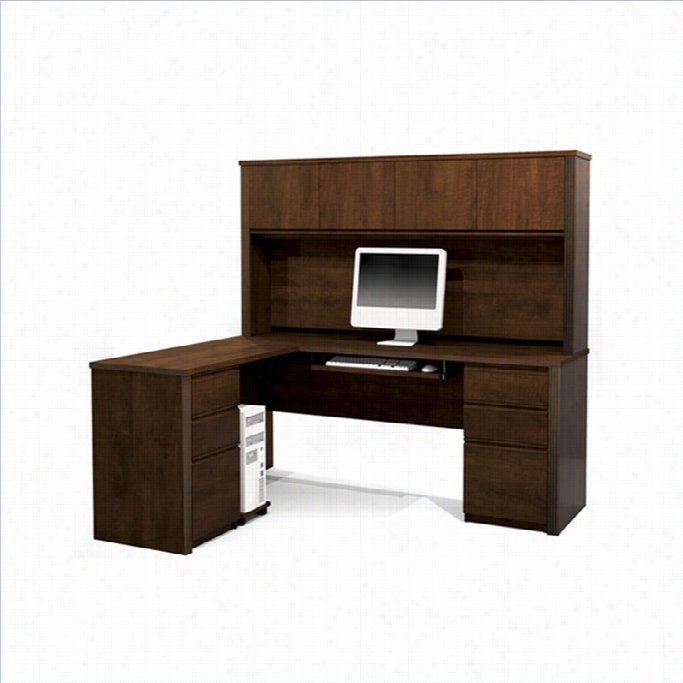 Bestar Prestige + L-shape Wood Computer Desk Set With Hutch In Chocolaet