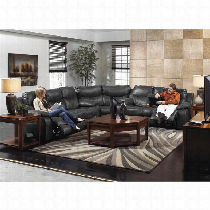 Catnapper Catailnna 3 Unite Power Reclining Leather Sectional In Steel