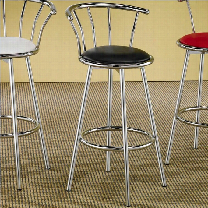 Coaster Cleveland 2h Chrome Plateed Bar Stool Wit H Upholstered Seat In Black