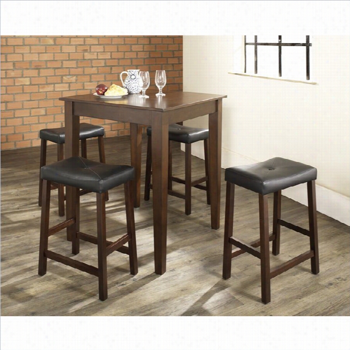 Crosley Furniture 5 Piiece Pub Set With Upholstered Sadddl E Sstools In Vinatge Mahogany